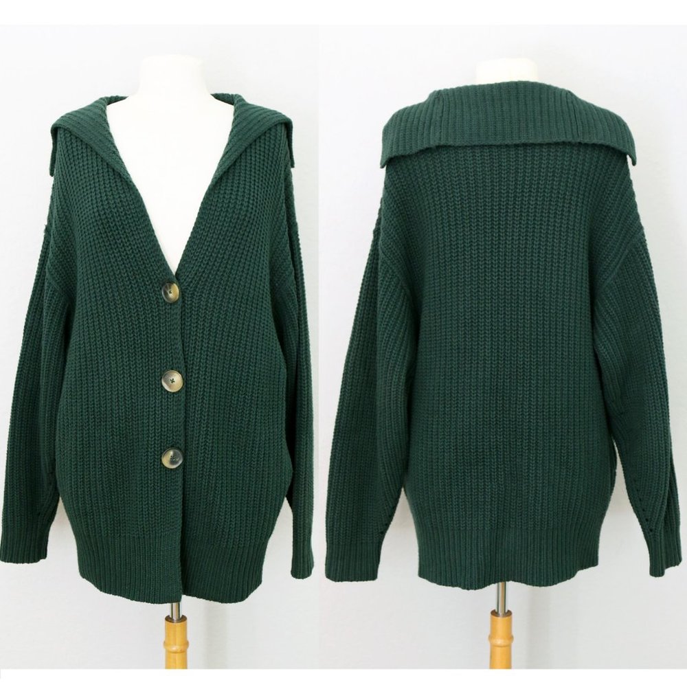 Free People Swim Too Deep Collar Longline Cardi Cardigan Hunter Green $158 XS - Picture 9 of 15